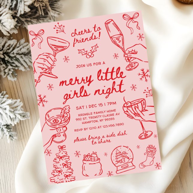 Invitation Whimsical Hand Drawn Christmas Girls Night (Créateur téléchargé)