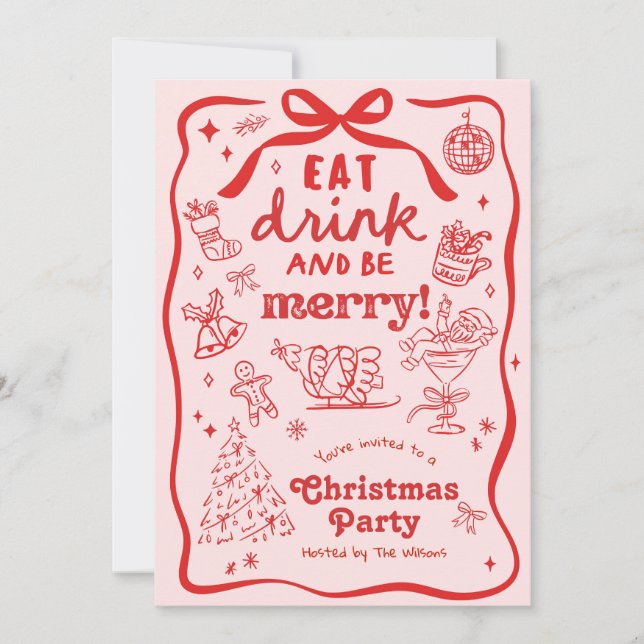 Invitation Whimsical Hand Drawn Christmas Party (Devant)