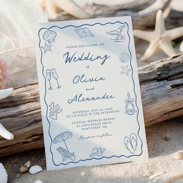 Invitation Whimsical Hand Drawn Coastal Beach Wedding (Créateur téléchargé)