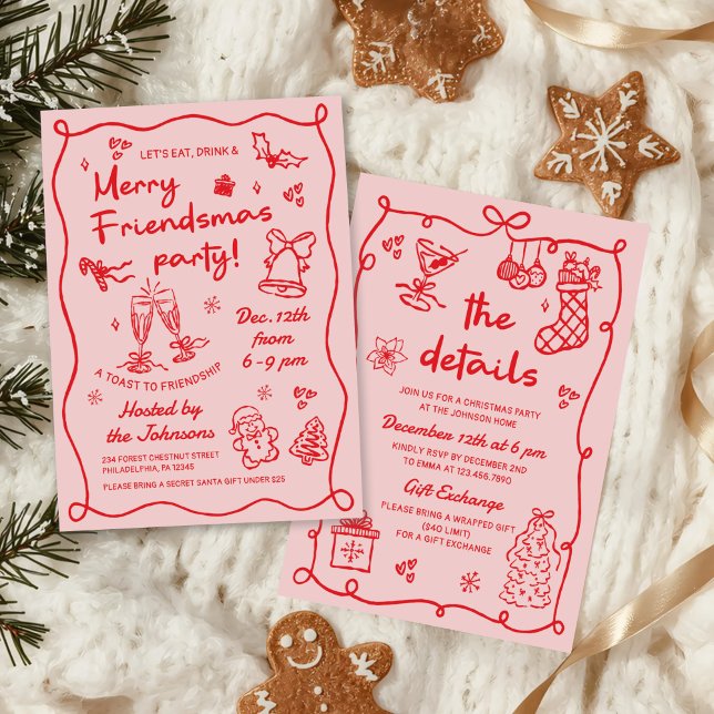 Invitation Whimsical Hand Drawn Friendsmas Christmas Party (Créateur téléchargé)