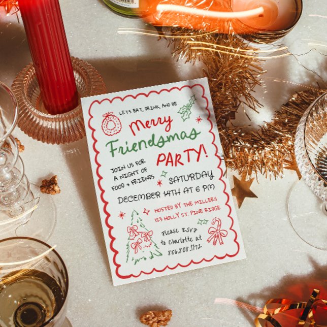Invitation Whimsical Hand Drawn Friendsmas Christmas Party (Créateur téléchargé)