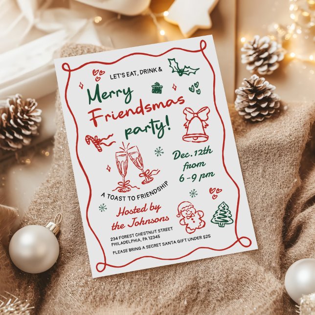 Invitation Whimsical Hand Drawn Friendsmas Christmas Party (Créateur téléchargé)