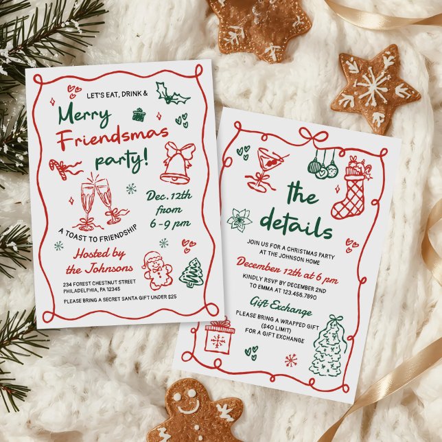 Invitation Whimsical Hand Drawn Friendsmas Christmas Party (Créateur téléchargé)