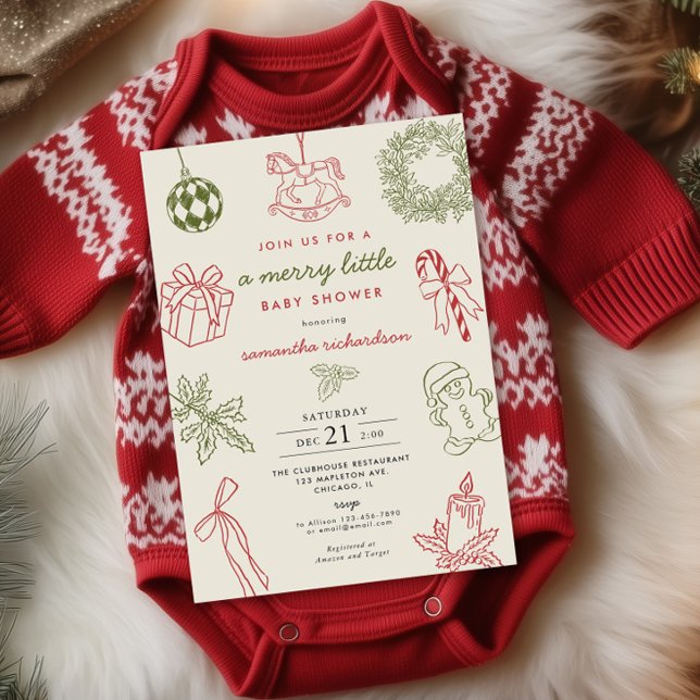 Invitation Whimsical hand drawn Merry little baby shower (Créateur téléchargé)