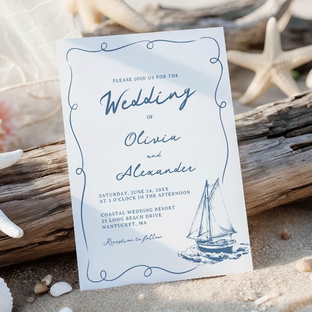 Invitation Whimsical Hand Drawn Nautical Sailboat Wedding (Créateur téléchargé)