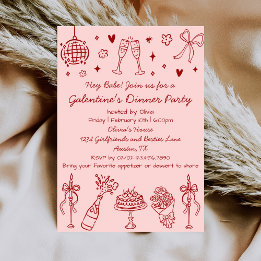 Invitation Whimsical Hand Drawn Pink Red Galentines Day Party