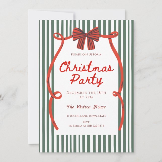Invitation Whimsical Hand Drawn Red coquette Christmas Party (Devant)