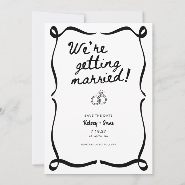 Invitation Whimsical Hand Drawn We're Getting Married  (Devant)