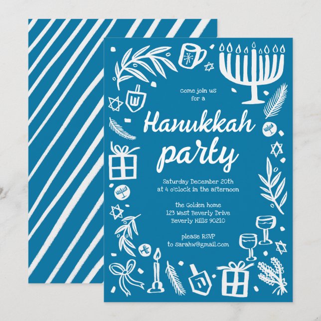 Invitation Whimsical Hanoukka Fêtes Cute Personnalisé (Devant / Derrière)