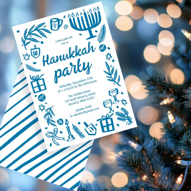 Invitation Whimsical Hanoukka Fêtes Cute Personnalisé (Whimsical Hanukkah Holiday Party Cute Custom Invitation
)