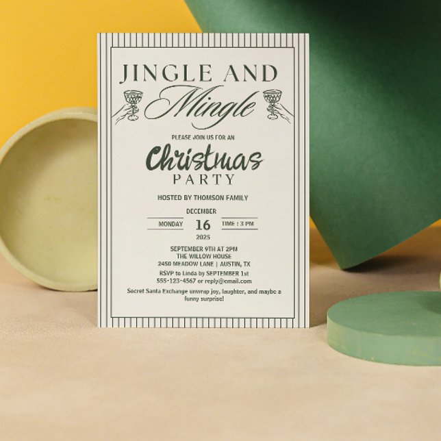 Invitation Whimsical Jingle and Mingle Christmas Party (jingle and mingle christmas invitations exchange christmas cocktail party script trendy greenery)