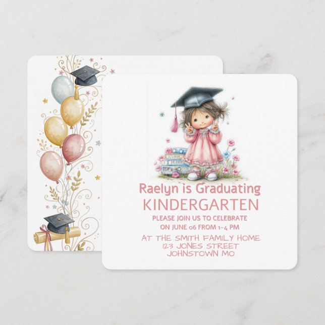 Invitation Whimsical Kindergarten Graduation Celebration  (Devant / Derrière)