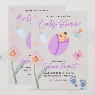 Invitation Whimsical Lavender Watercolor Baby Shower Invitati