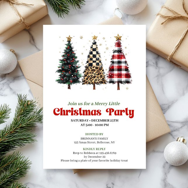 Invitation Whimsical leopard and gold Christmas tree invite (Whimsical leopard and gold Christmas tree invitation)