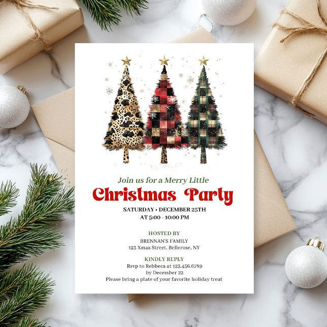 Invitation Whimsical leopard and plaid Christmas tree invite (Whimsical leopard and plaid Christmas tree invite)
