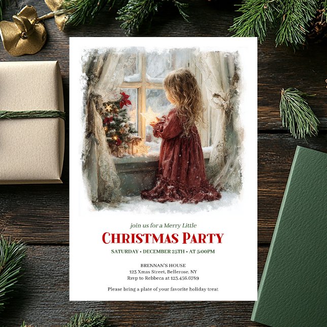 Invitation Whimsical little girl holding shining star digital (Whimsical little girl holding shining star digital invitation

)