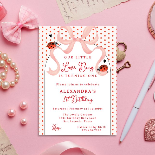 Invitation Whimsical Little Love Bug Ladybug 1st Birthday (Créateur téléchargé)