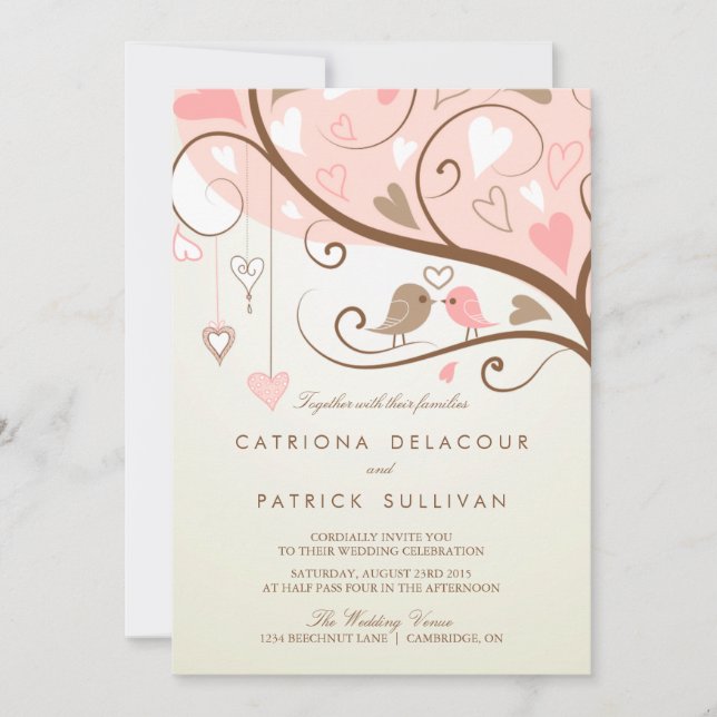 Invitation Whimsical Lovebirds Mariage (Devant)