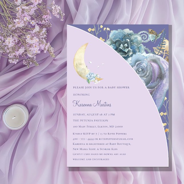 Invitation Whimsical Lune violet Baby shower neutre pour les  (Créateur téléchargé)