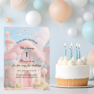 Invitation Whimsical Magic House Pink 1st Birthday 
