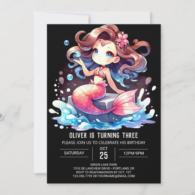 Invitation Whimsical Majestic Mermaid Birthday (Devant)