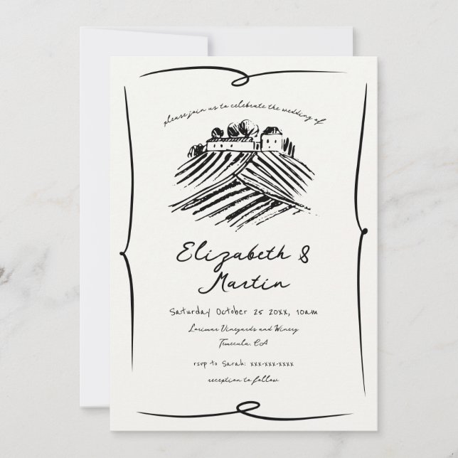 Invitation Whimsical Mariage de vinerie à main dessinée (Devant)