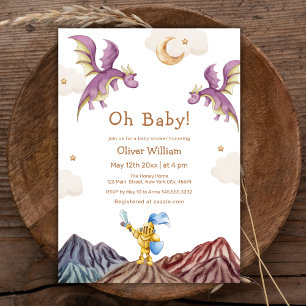 Invitation Whimsical Médiéval Fairytale Baby shower Dragon