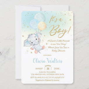 Invitation Whimsical mignon éléphant ballons Baby shower garç