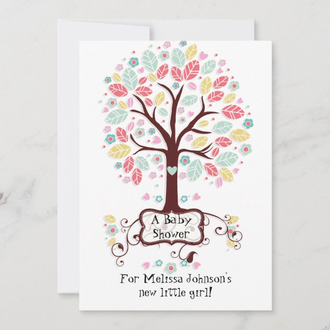 Invitation Whimsical mignon Fleur Coeur Fleur Arbre Bébé Phot (Devant)
