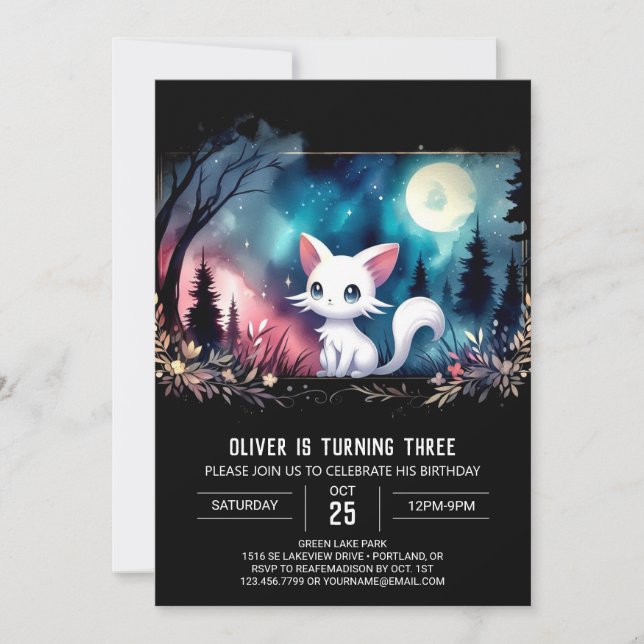Invitation Whimsical Modern Chat Anniversaire (Devant)