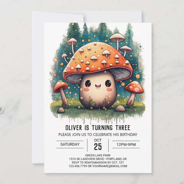 Invitation Whimsical Mushroom Editable Anniversaire Invitatio (Devant)