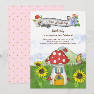Invitation Whimsical Mushroom Floral Banner Premier anniversa