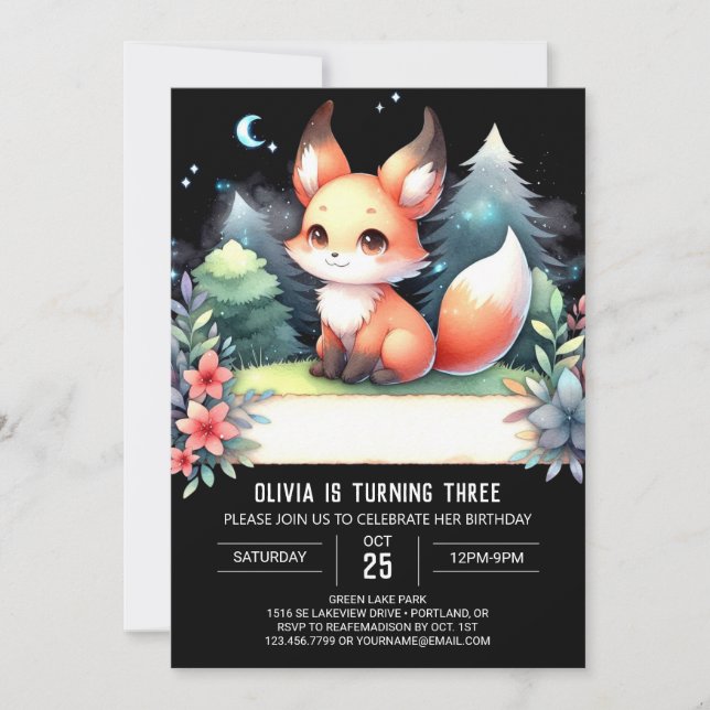 Invitation Whimsical Nature Fox Anniversaire numérique (Devant)