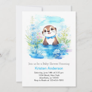 Invitation Whimsical Otter's Blue Floral Boy Baby shower
