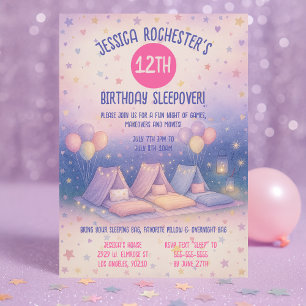 Invitation Whimsical Pastel Teepees Sleepover Anniversaire