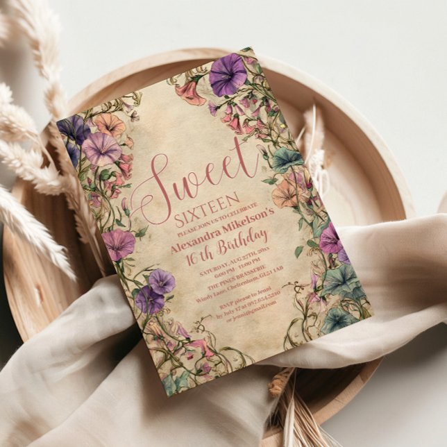 Invitation Whimsical Pastel Wildflower Sweet 16 (Créateur téléchargé)