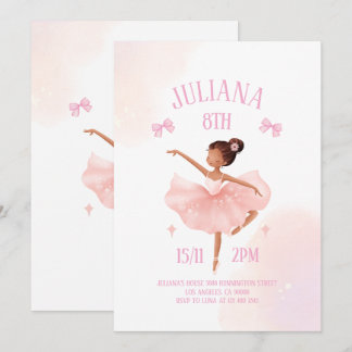 Invitation Whimsical Pink Bows Ballerina Girl Birthday Party