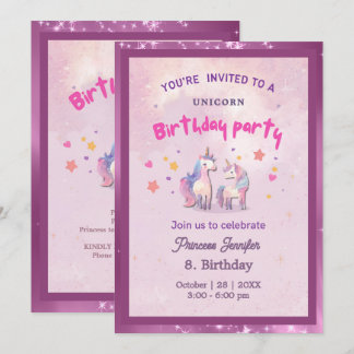 Invitation Whimsical Pink Magical Unicorn Birthday Party