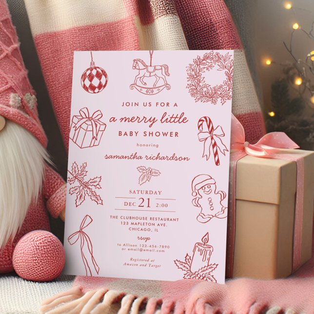 Invitation Whimsical pink red Merry little girl baby shower (Créateur téléchargé)