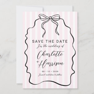 Invitation Whimsical Pinstripe Bow Wedding Enregistrer La Dat