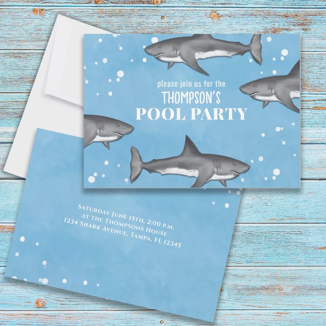 Invitation Whimsical Pool Party Ocean Natation Requins (Créateur téléchargé)