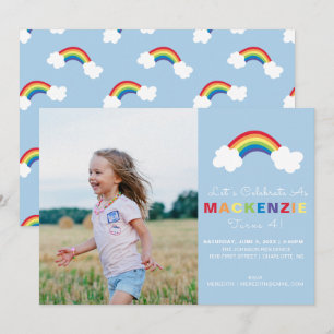 Invitation Whimsical Preppy Photo Girl Rainbow Birthday Party