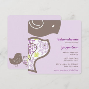 Invitation Whimsical Purple Damask Chicks Baby shower Invitat