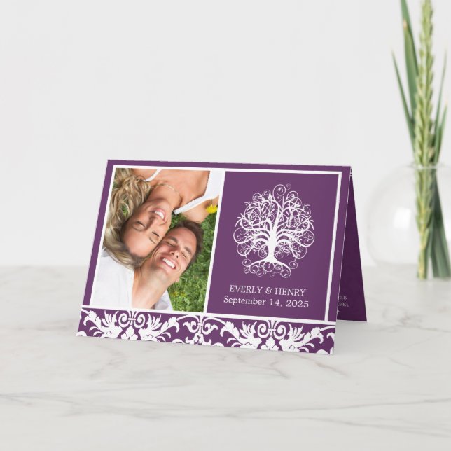 Invitation Whimsical Purple Swirl Tree 2 Mariage photo (Devant)