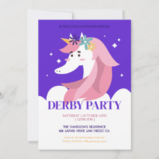 Invitation Whimsical Purple Unicorn Kentucky Derby Party Invi