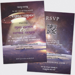 Invitation Whimsical QR Code Sci-fi UFO Space Mariage