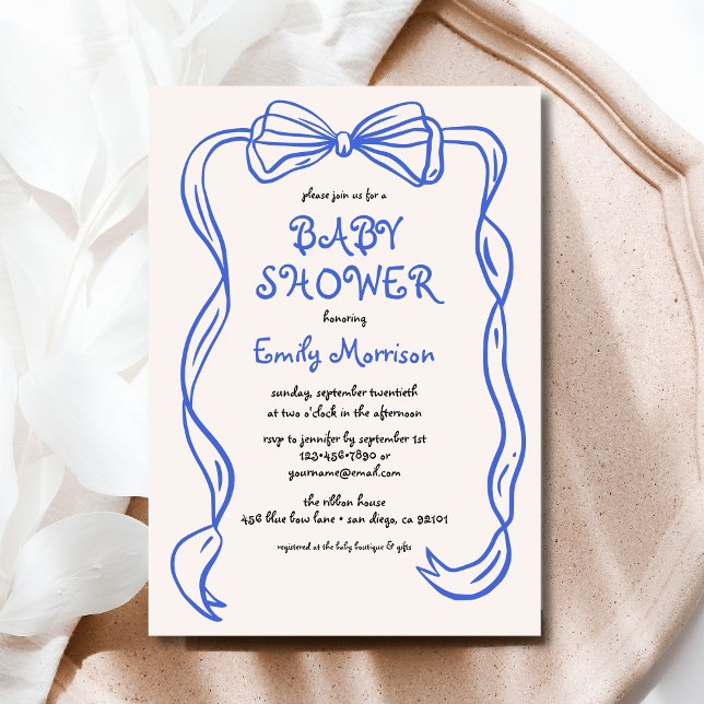Invitation Whimsical Quirky Blue Bow Boy Baby shower (Créateur téléchargé)