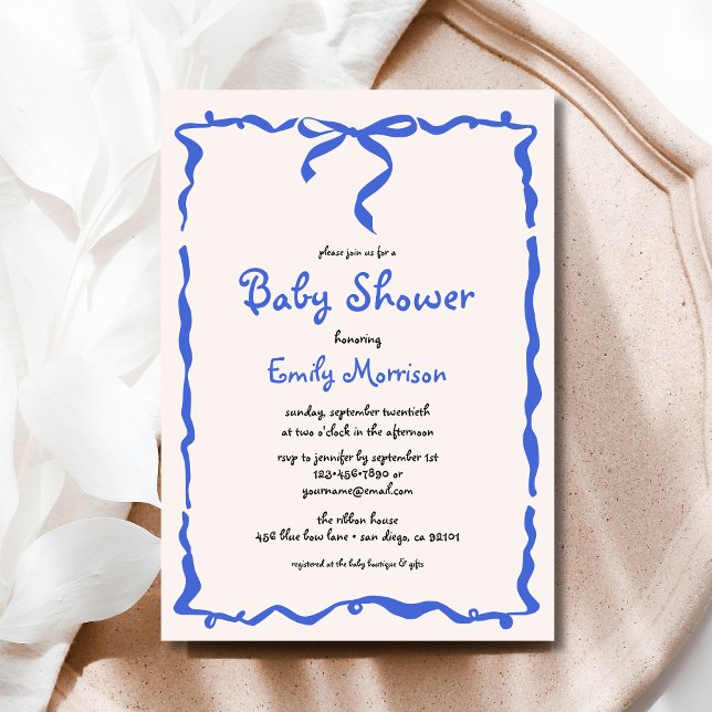Invitation Whimsical Quirky Blue Bow Boy Baby shower (Créateur téléchargé)