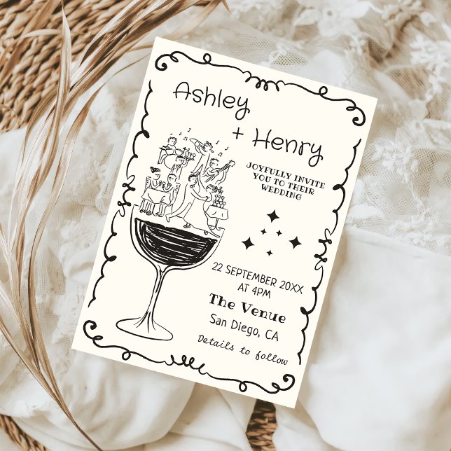 Invitation Whimsical Quirky Main tiré Mariage de champagne (Créateur téléchargé)