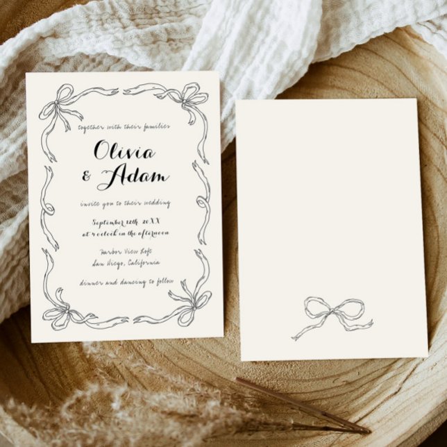 Invitation Whimsical Quirky Retro Mariage main tiré Bow (Créateur téléchargé)
